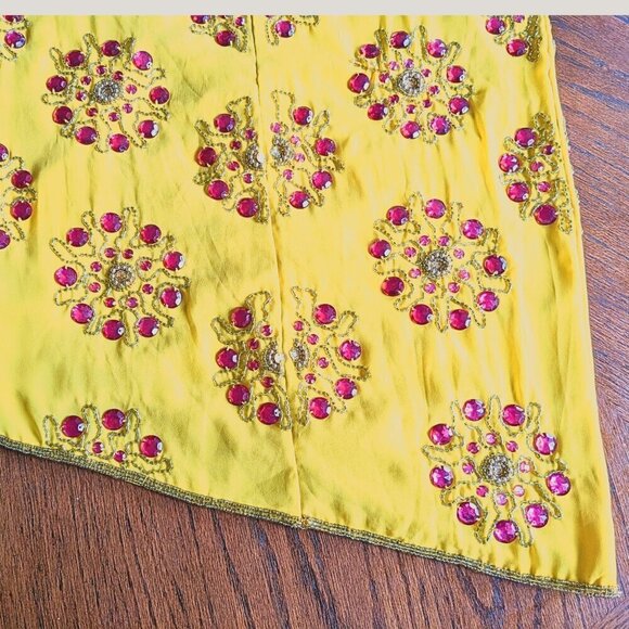 NWT Asos VIRGOS LOUNGE Daria Yellow Red Asymmetrical Embellished Midi Dress Sz 6 - Picture 6 of 10